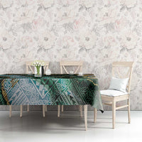 Polynesian Tribal Tattoo Tablecloth Green Marble Pattern