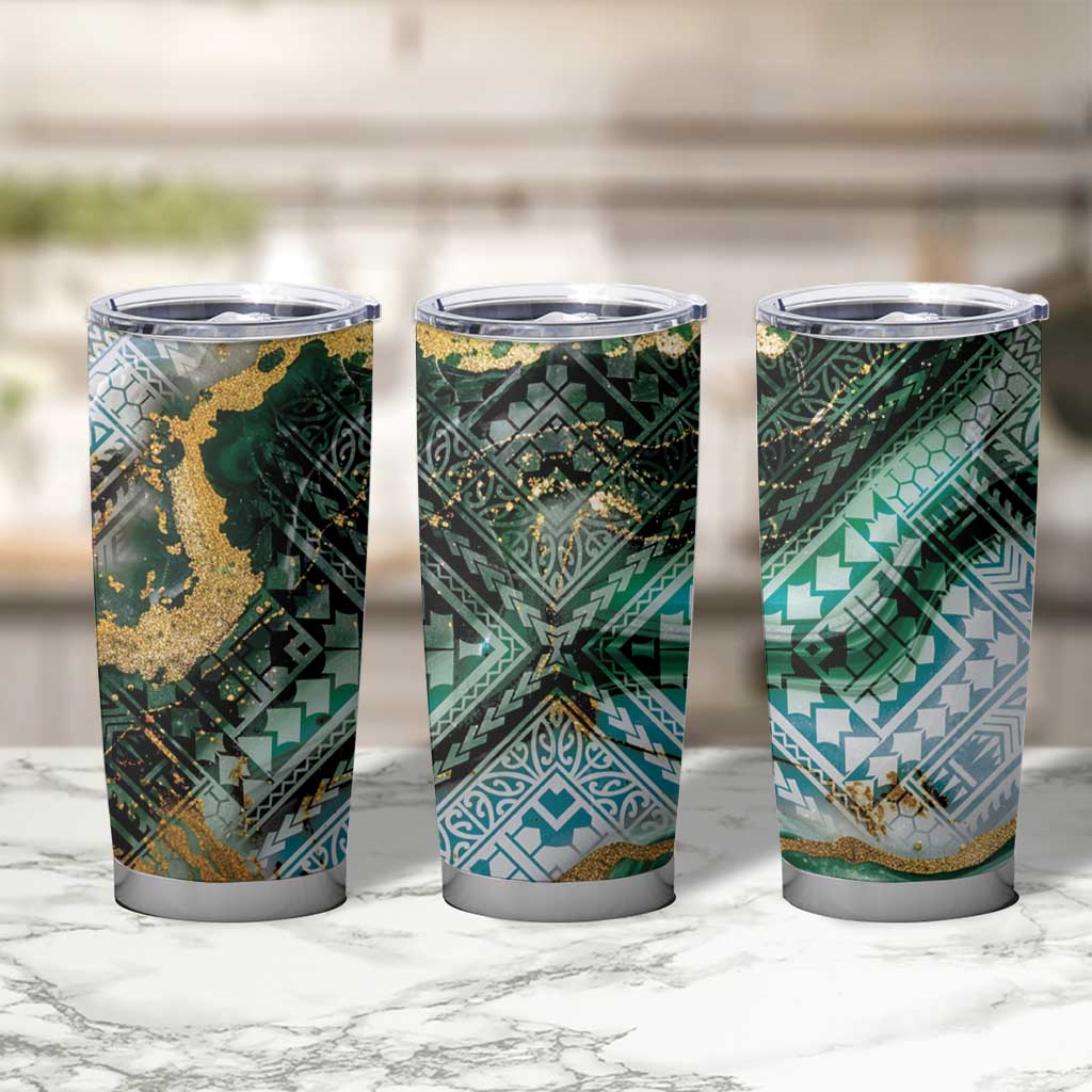 Polynesian Tribal Tattoo Tumbler Cup Green Marble Pattern