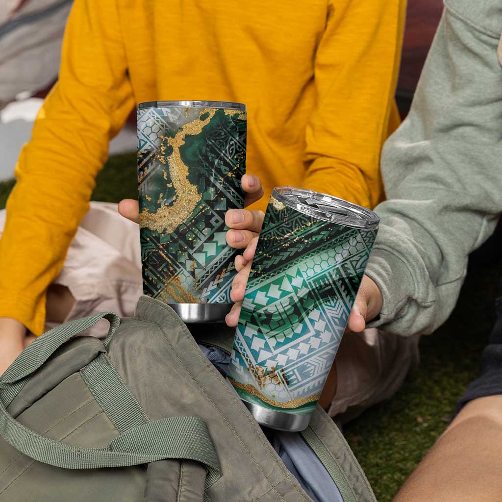 Polynesian Tribal Tattoo Tumbler Cup Green Marble Pattern