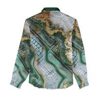 Polynesian Tribal Tattoo Women Casual Shirt Green Marble Pattern