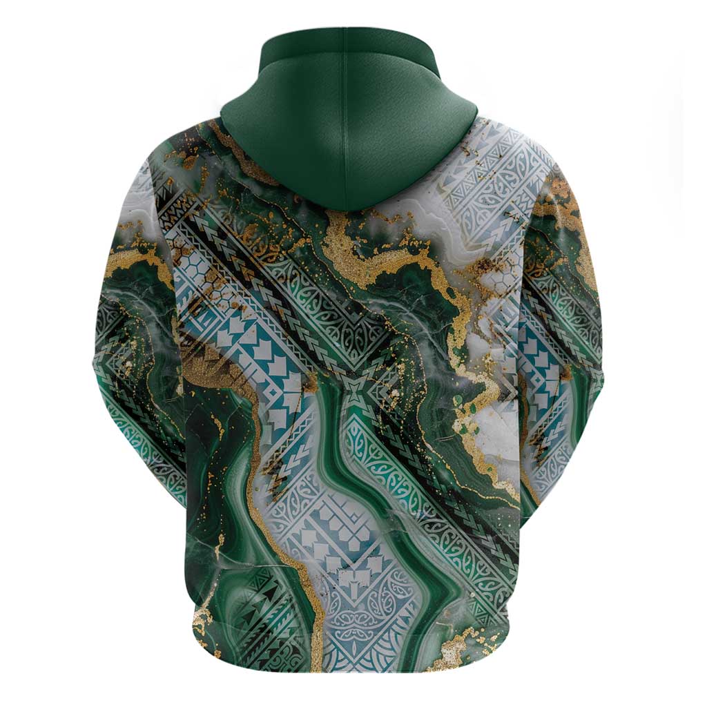 Polynesian Tribal Tattoo Zip Hoodie Green Marble Pattern
