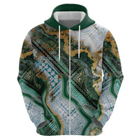 Polynesian Tribal Tattoo Zip Hoodie Green Marble Pattern