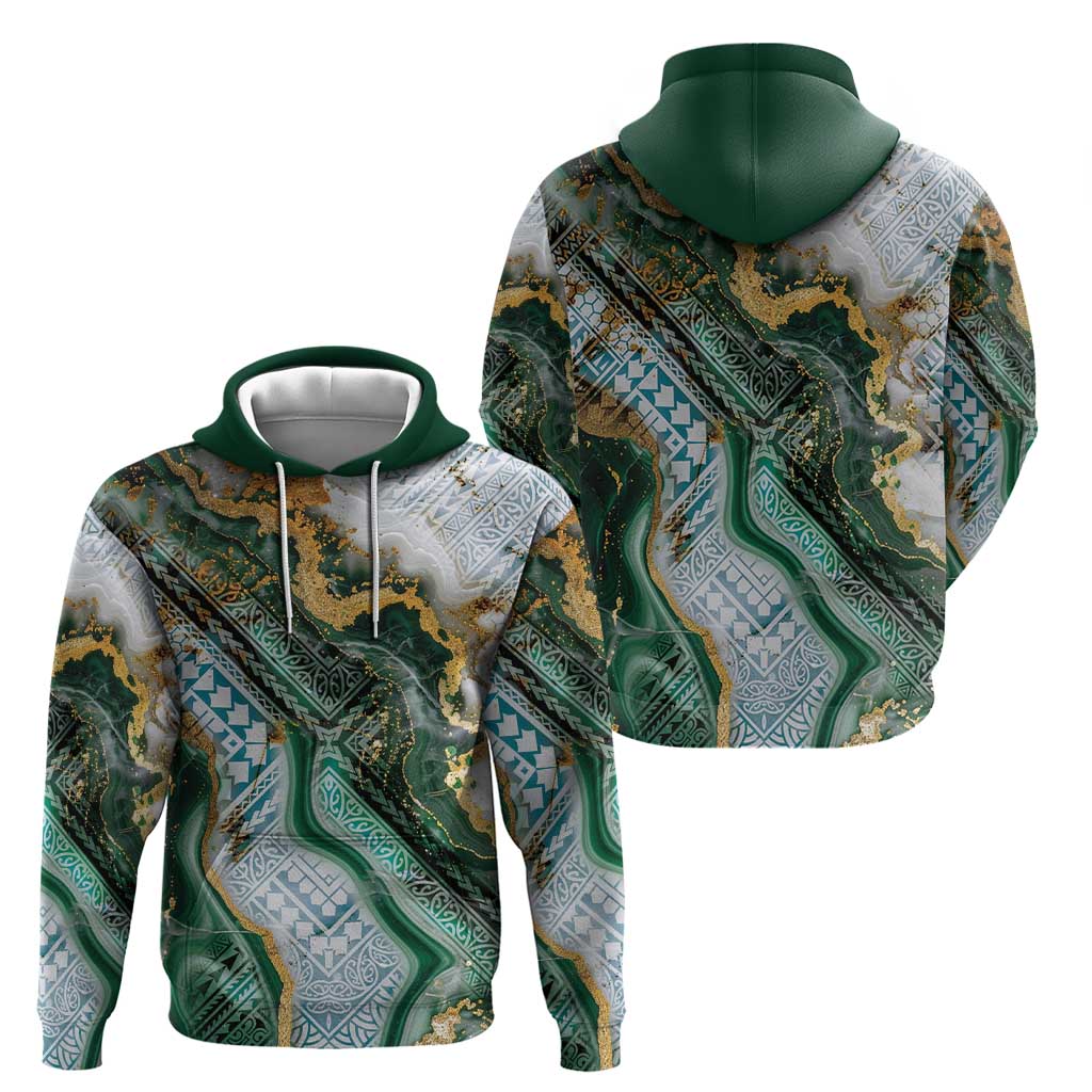 Polynesian Tribal Tattoo Zip Hoodie Green Marble Pattern