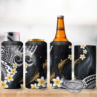 Polynesian Tribal Tattoo 4 in 1 Can Cooler Tumbler Plumeria Black Gold Marble Pattern
