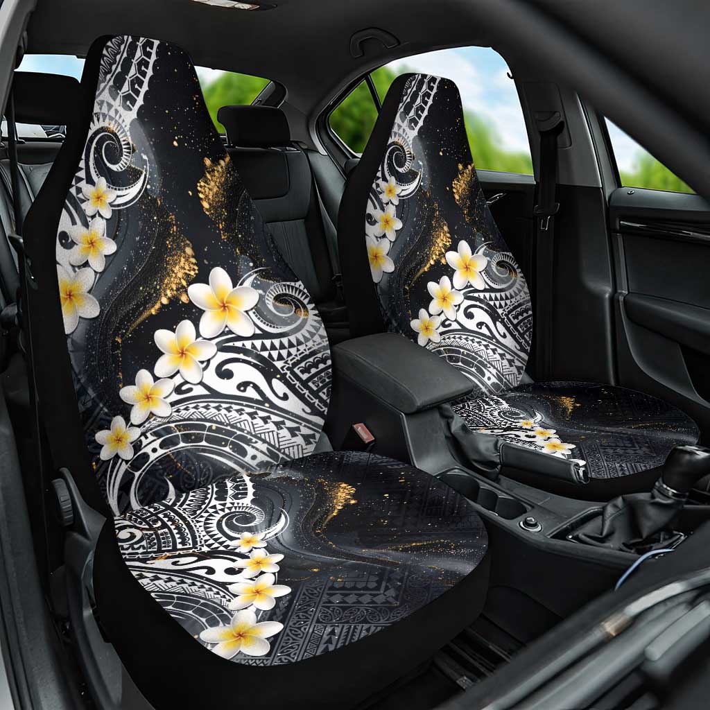 Polynesian Tribal Tattoo Car Seat Cover Plumeria Black Gold Marble Pattern