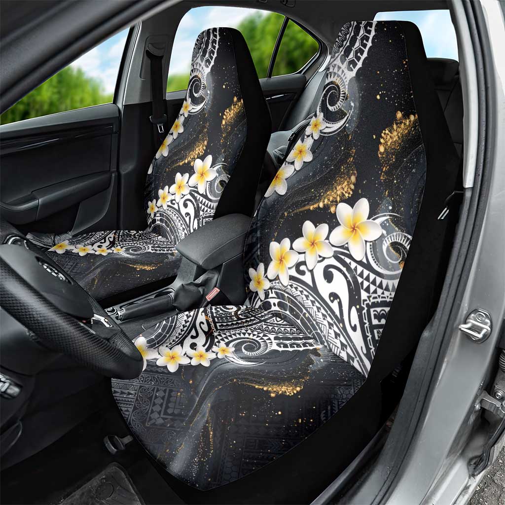 Polynesian Tribal Tattoo Car Seat Cover Plumeria Black Gold Marble Pattern