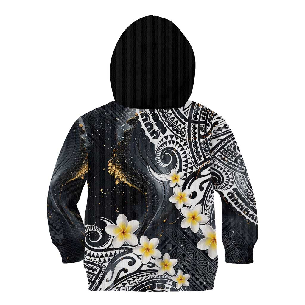 Polynesian Tribal Tattoo Kid Hoodie Plumeria Black Gold Marble Pattern LT9 - Polynesian Pride