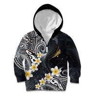 Polynesian Tribal Tattoo Kid Hoodie Plumeria Black Gold Marble Pattern LT9 Zip Hoodie Black - Polynesian Pride