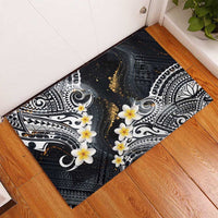 Polynesian Tribal Tattoo Rubber Doormat Plumeria Black Gold Marble Pattern