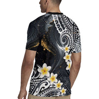Polynesian Tribal Tattoo Rugby Jersey Plumeria Black Gold Marble Pattern