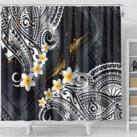 Polynesian Tribal Tattoo Shower Curtain Plumeria Black Gold Marble Pattern