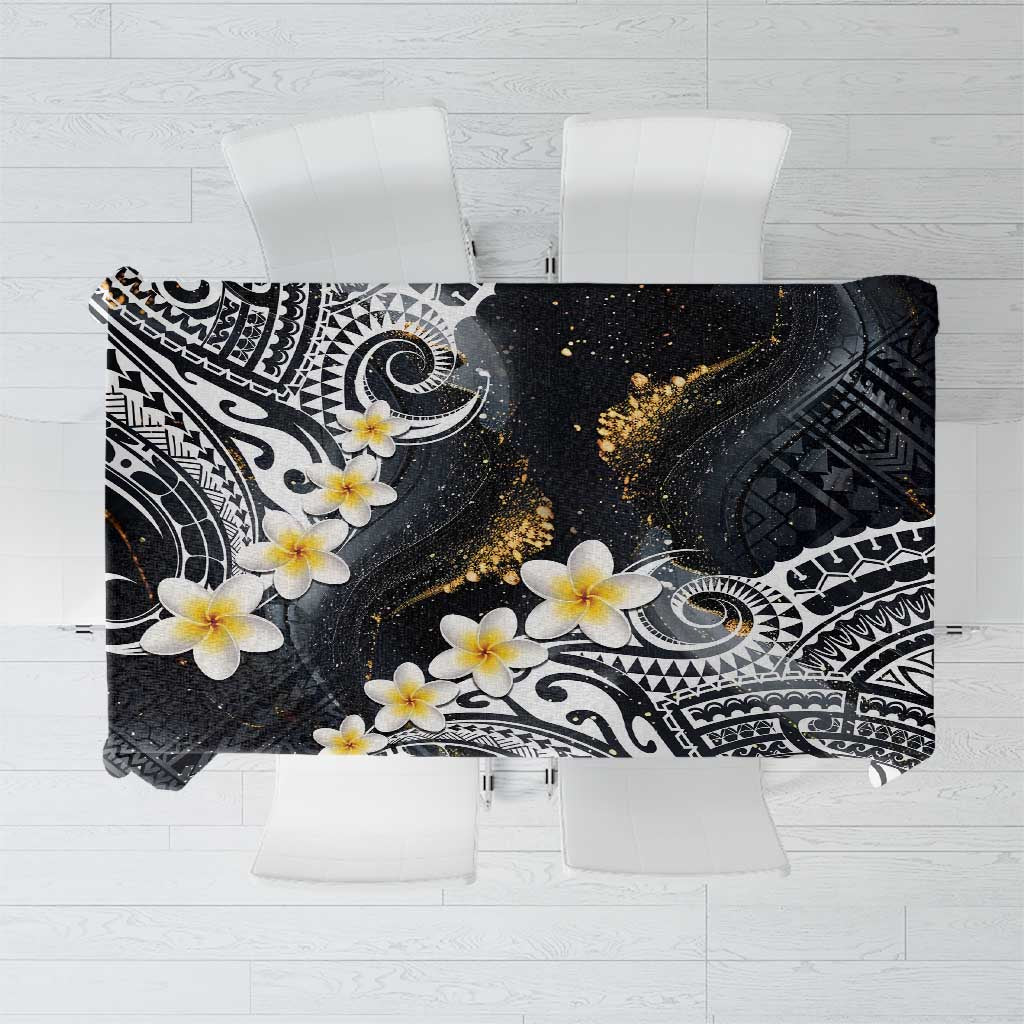 Polynesian Tribal Tattoo Tablecloth Plumeria Black Gold Marble Pattern