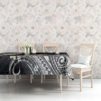 Polynesian Tribal Tattoo Tablecloth Plumeria Black Gold Marble Pattern