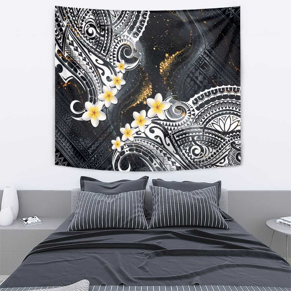 Polynesian Tribal Tattoo Tapestry Plumeria Black Gold Marble Pattern LT9 - Polynesian Pride