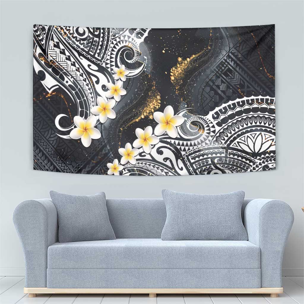 Polynesian Tribal Tattoo Tapestry Plumeria Black Gold Marble Pattern LT9 - Polynesian Pride