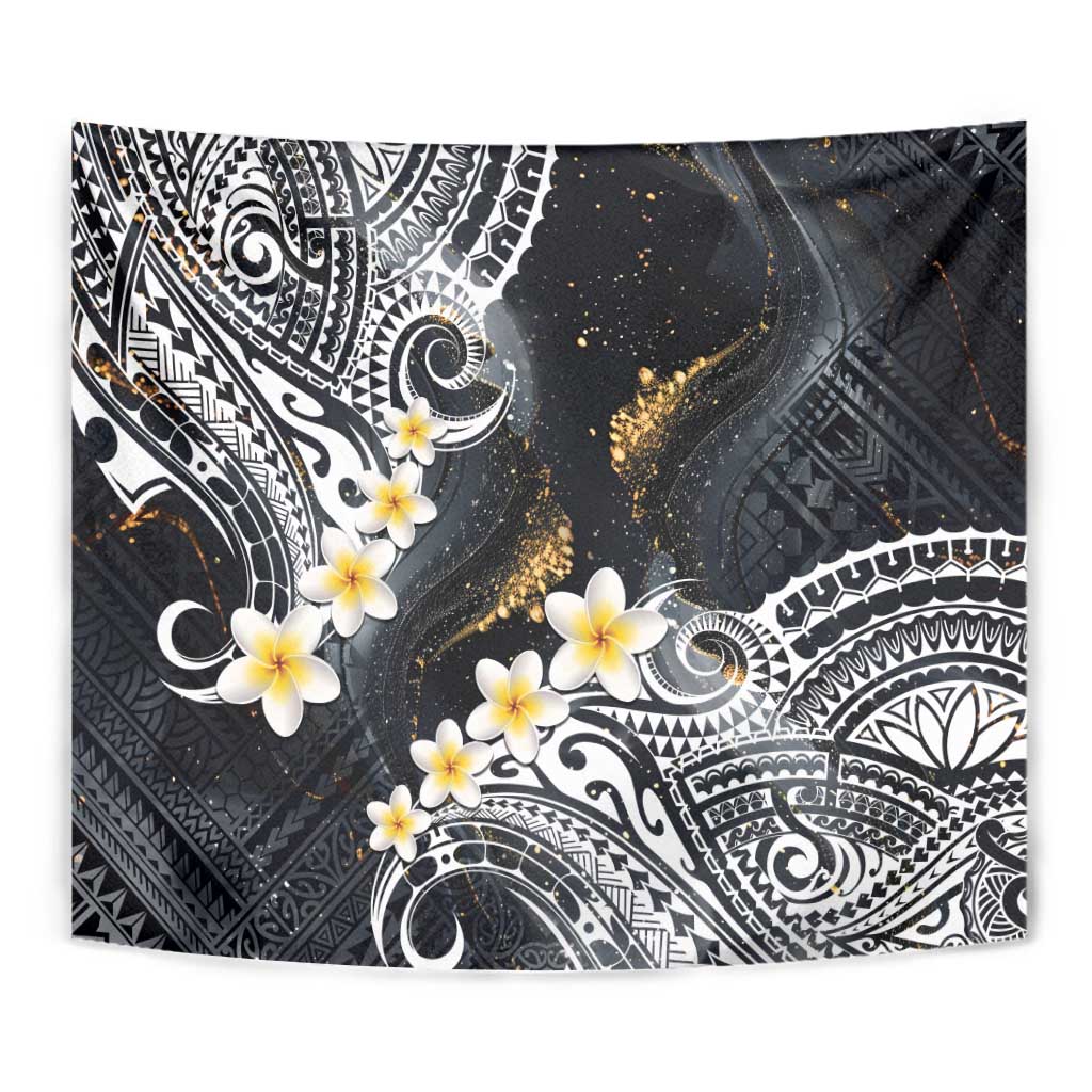 Polynesian Tribal Tattoo Tapestry Plumeria Black Gold Marble Pattern LT9 - Polynesian Pride