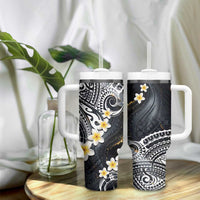 Polynesian Tribal Tattoo Tumbler With Handle Plumeria Black Gold Marble Pattern