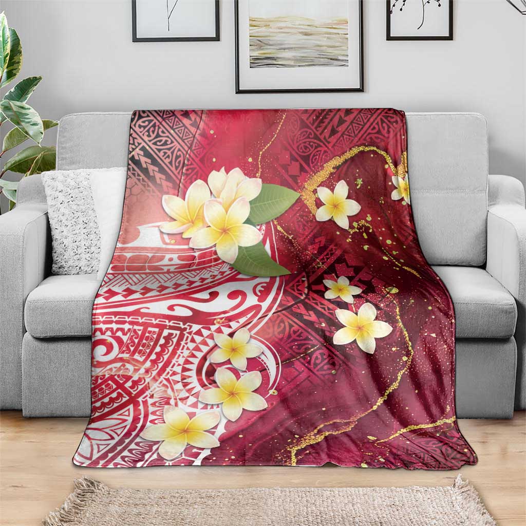 Polynesian Tribal Tattoo Blanket Plumeria Blood Red and Gold Marble Pattern