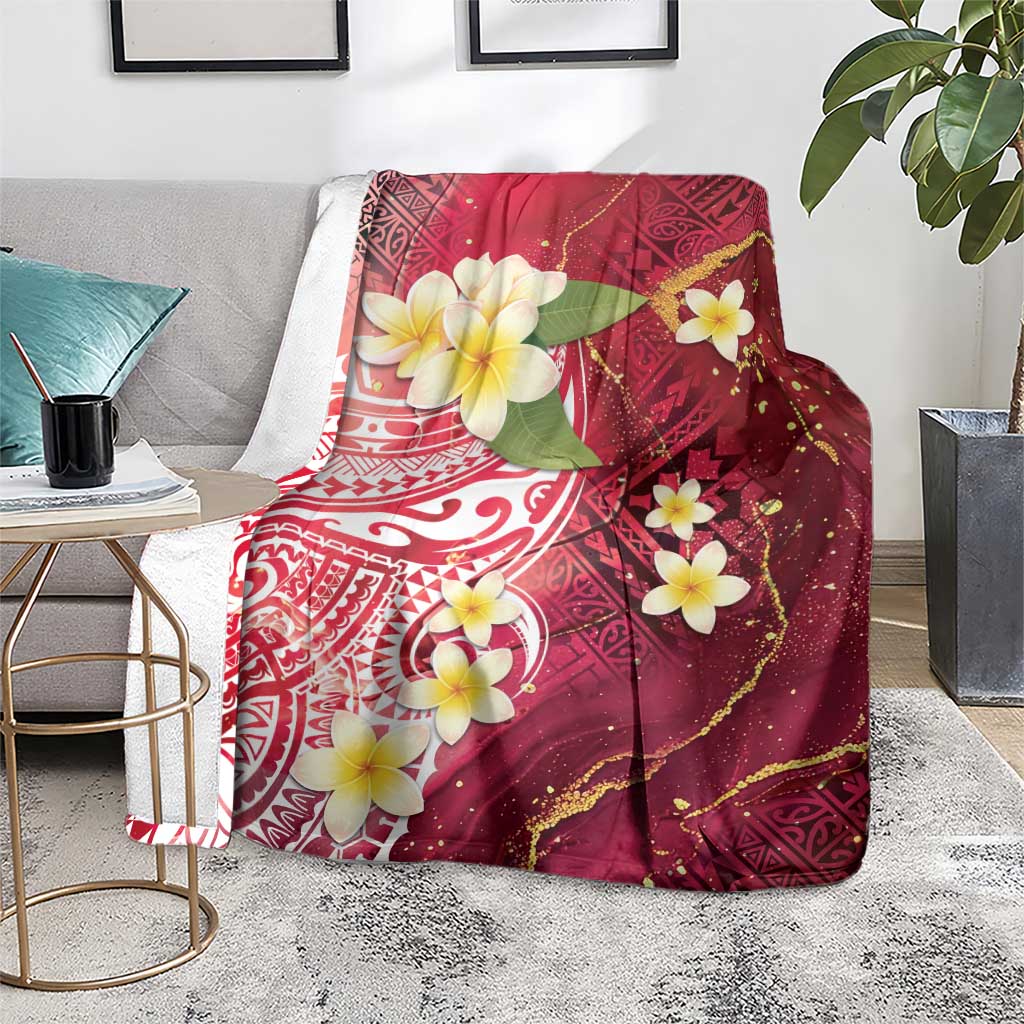 Polynesian Tribal Tattoo Blanket Plumeria Blood Red and Gold Marble Pattern