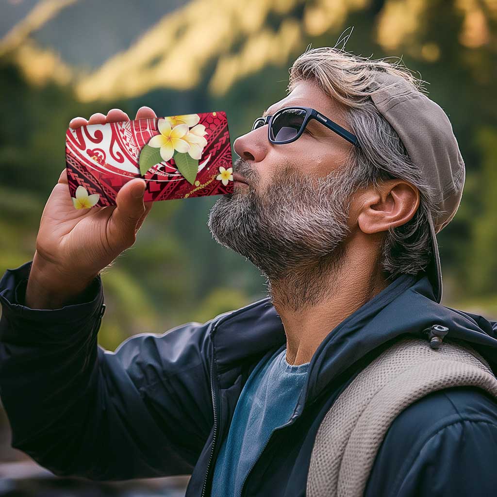 Polynesian Tribal Tattoo 4 in 1 Can Cooler Tumbler Plumeria Blood Red and Gold Marble Pattern