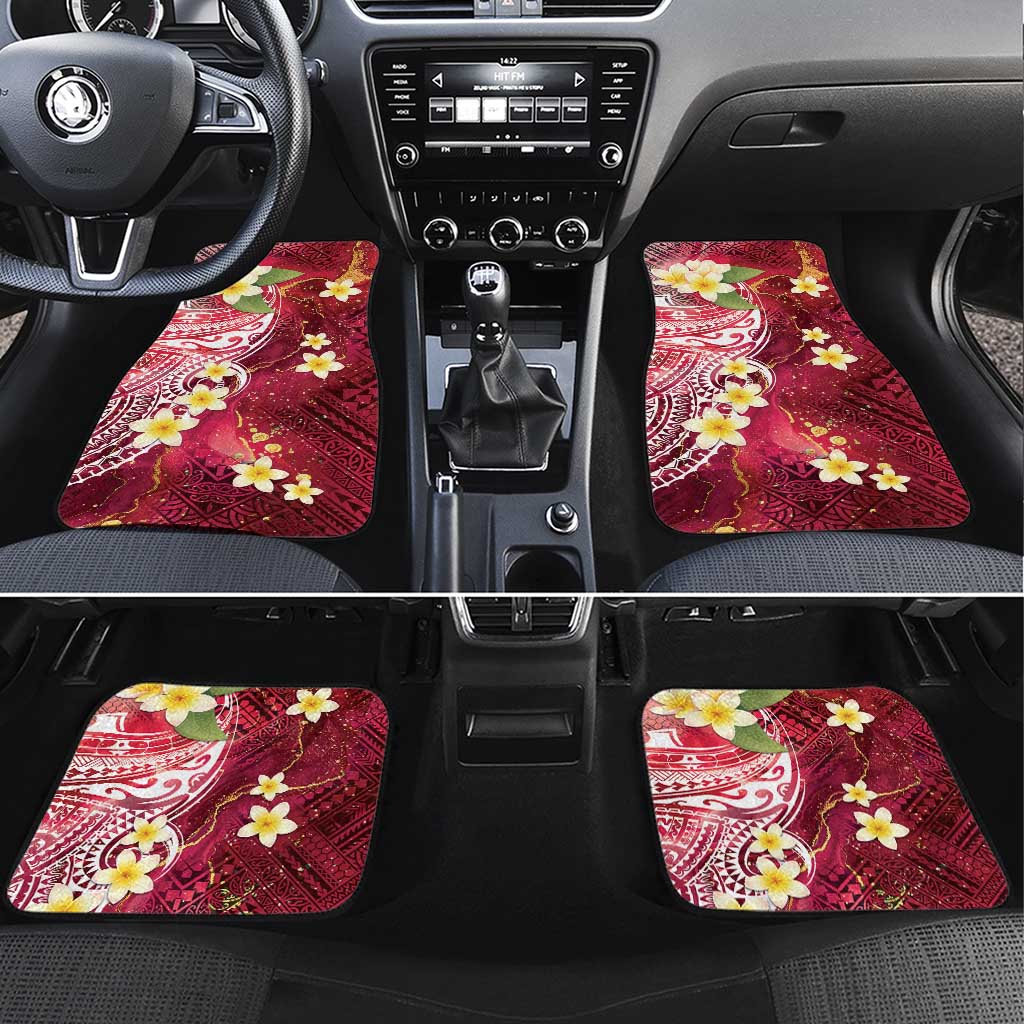 Polynesian Tribal Tattoo Car Mats Plumeria Blood Red and Gold Marble Pattern