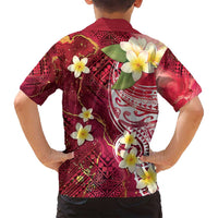 Polynesian Tribal Tattoo Family Matching Summer Maxi Dress and Hawaiian Shirt Plumeria Blood Red and Gold Marble Pattern