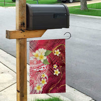 Polynesian Tribal Tattoo Garden Flag Plumeria Blood Red and Gold Marble Pattern