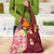 Polynesian Tribal Tattoo Grocery Bag Plumeria Blood Red and Gold Marble Pattern