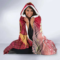 Polynesian Tribal Tattoo Hooded Blanket Plumeria Blood Red and Gold Marble Pattern LT9 - Polynesian Pride