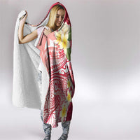 Polynesian Tribal Tattoo Hooded Blanket Plumeria Blood Red and Gold Marble Pattern LT9 - Polynesian Pride