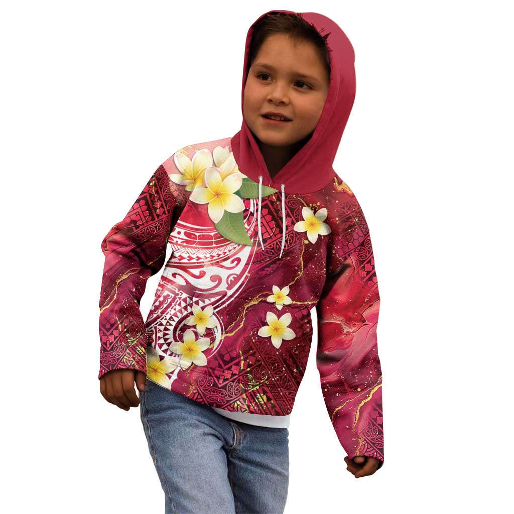 Polynesian Tribal Tattoo Kid Hoodie Plumeria Blood Red and Gold Marble Pattern LT9 - Polynesian Pride