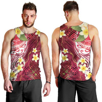 Polynesian Tribal Tattoo Men Tank Top Plumeria Blood Red and Gold Marble Pattern