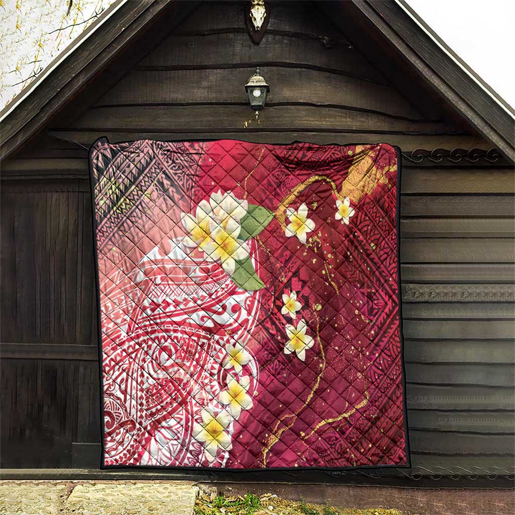 Polynesian Tribal Tattoo Quilt Plumeria Blood Red and Gold Marble Pattern LT9 - Polynesian Pride
