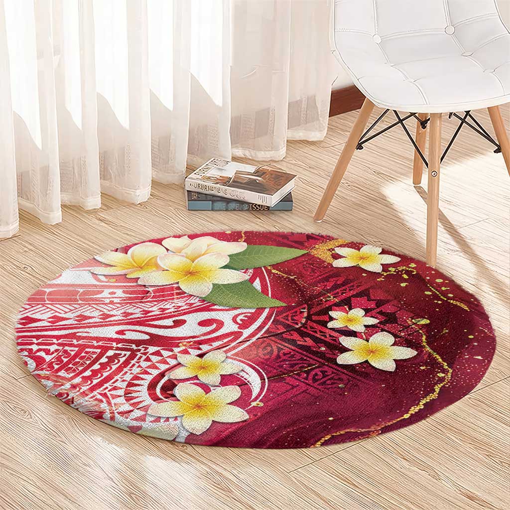 Polynesian Tribal Tattoo Round Carpet Plumeria Blood Red and Gold Marble Pattern LT9 - Polynesian Pride