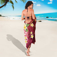 Polynesian Tribal Tattoo Sarong Plumeria Blood Red and Gold Marble Pattern