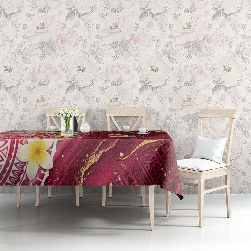Polynesian Tribal Tattoo Tablecloth Plumeria Blood Red and Gold Marble Pattern