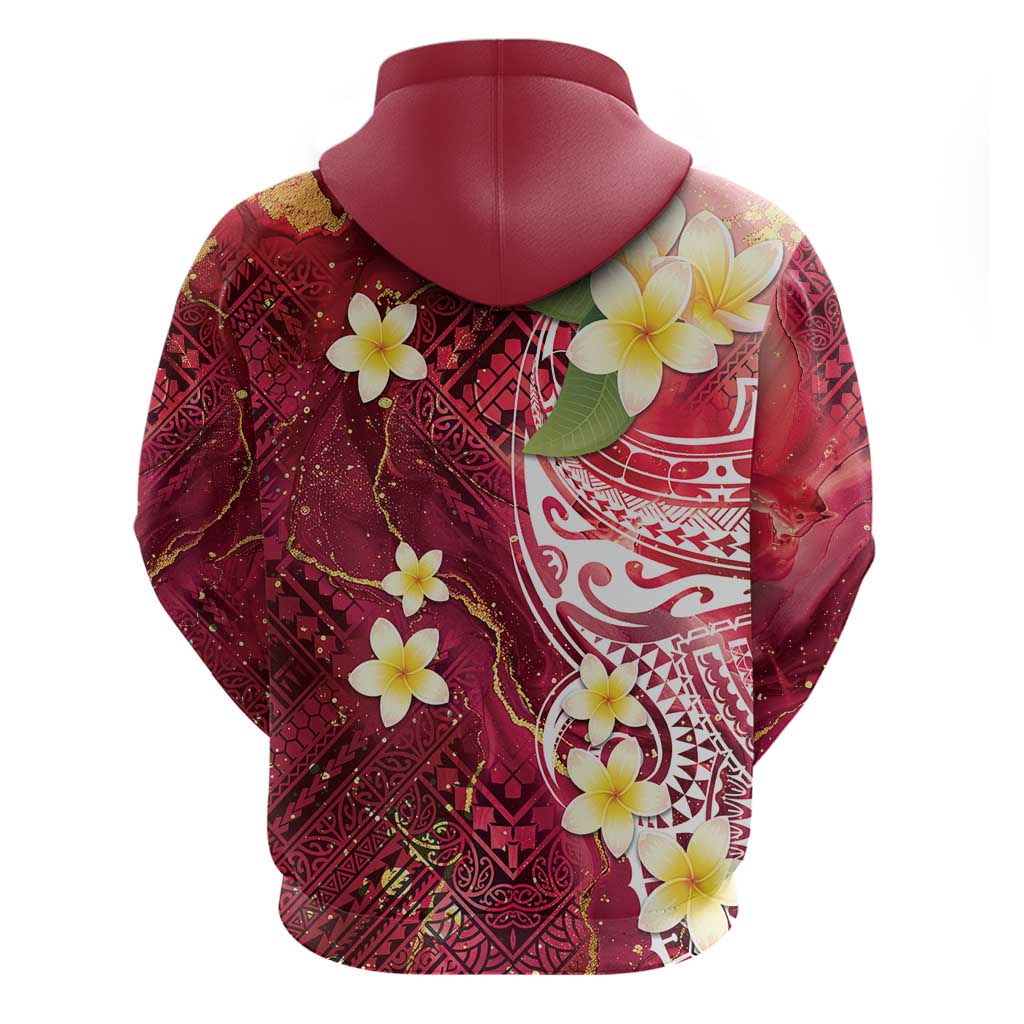 Polynesian Tribal Tattoo Zip Hoodie Plumeria Blood Red and Gold Marble Pattern