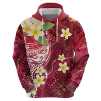 Polynesian Tribal Tattoo Zip Hoodie Plumeria Blood Red and Gold Marble Pattern