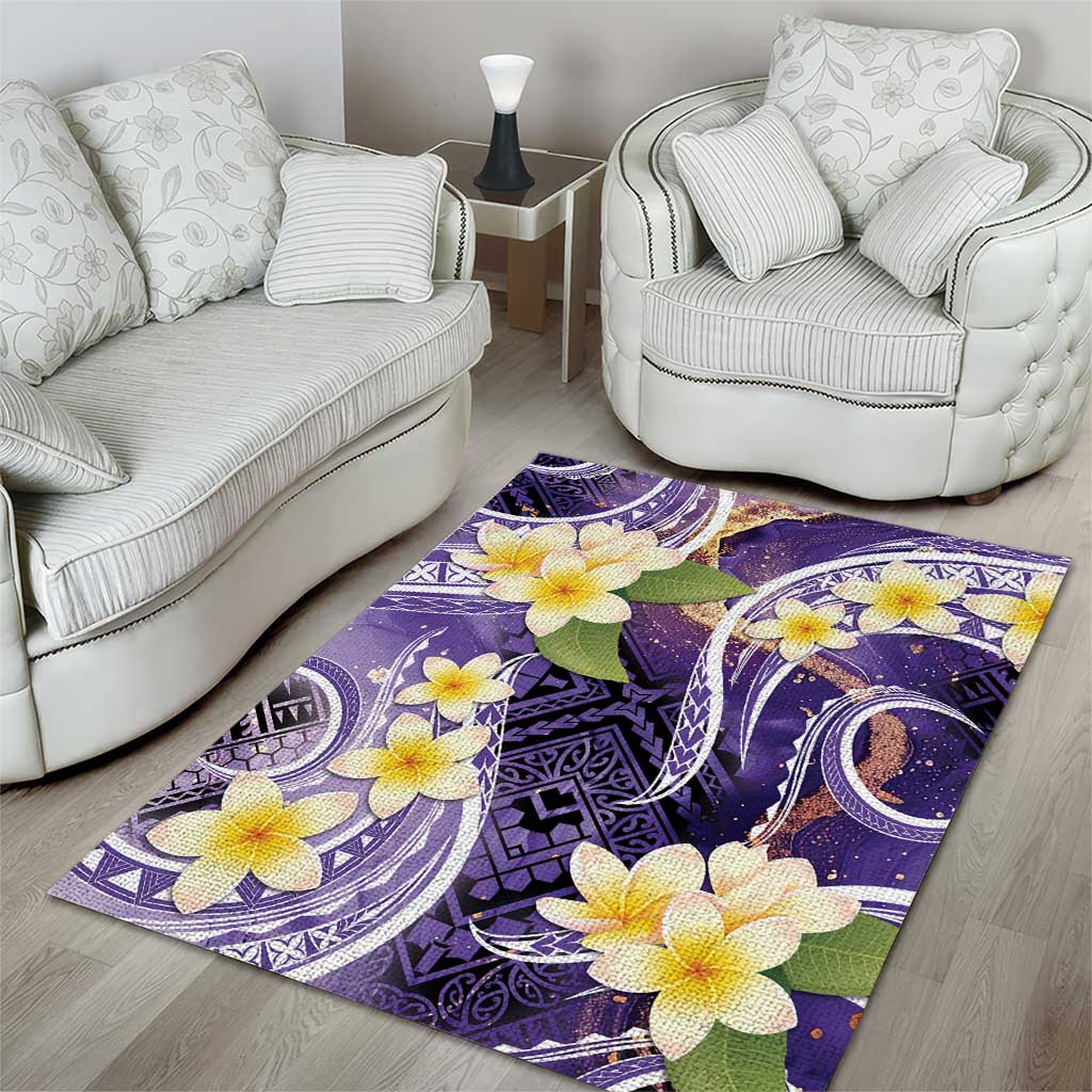 Polynesian Tribal Tattoo Area Rug Plumeria Purple Marble Pattern