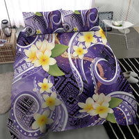 Polynesian Tribal Tattoo Bedding Set Plumeria Purple Marble Pattern