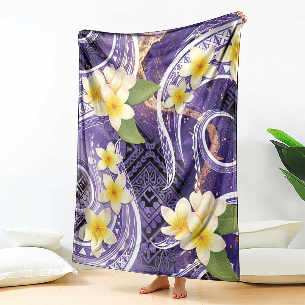 Polynesian Tribal Tattoo Blanket Plumeria Purple Marble Pattern
