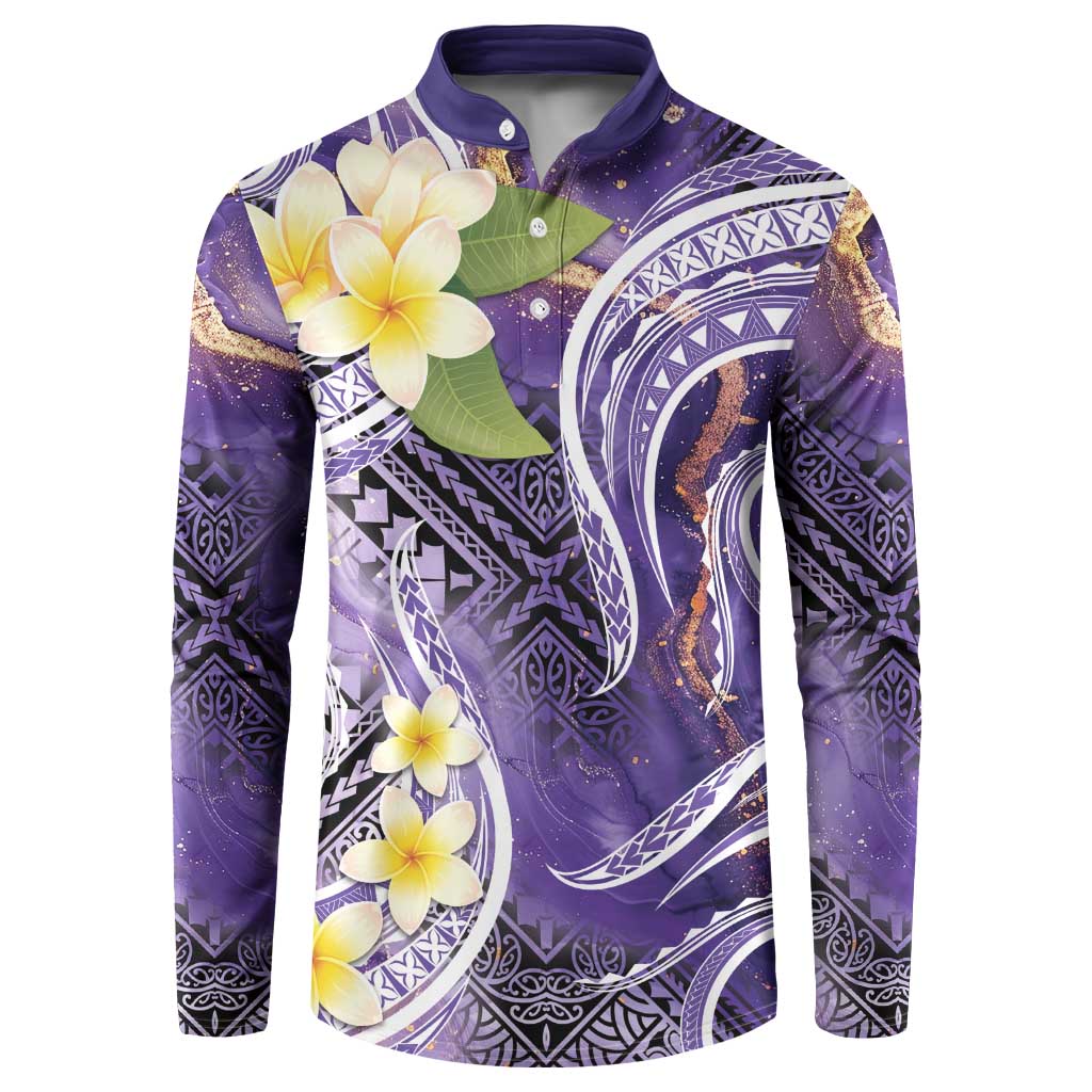 Polynesian Tribal Tattoo Button Sweatshirt Plumeria Purple Marble Pattern