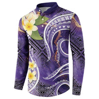 Polynesian Tribal Tattoo Button Sweatshirt Plumeria Purple Marble Pattern