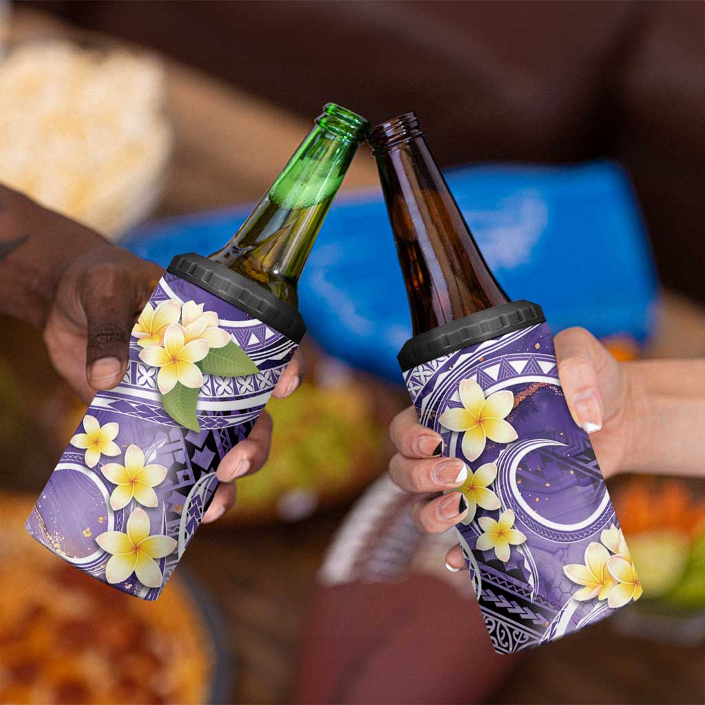 Polynesian Tribal Tattoo 4 in 1 Can Cooler Tumbler Plumeria Purple Marble Pattern