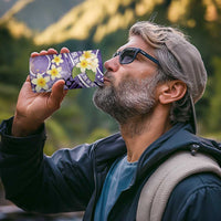 Polynesian Tribal Tattoo 4 in 1 Can Cooler Tumbler Plumeria Purple Marble Pattern