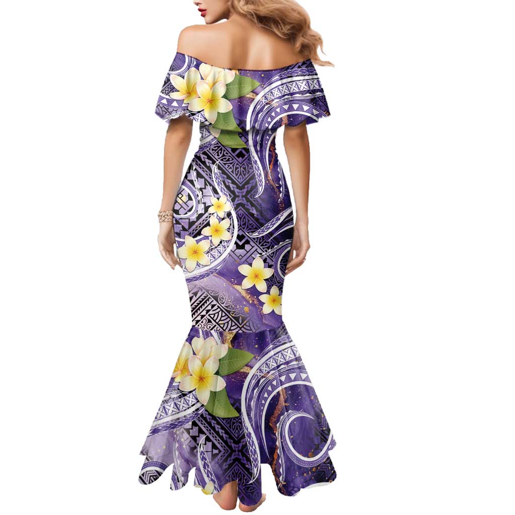 Polynesian Tribal Tattoo Family Matching Mermaid Dress and Hawaiian Shirt Plumeria Purple Marble Pattern