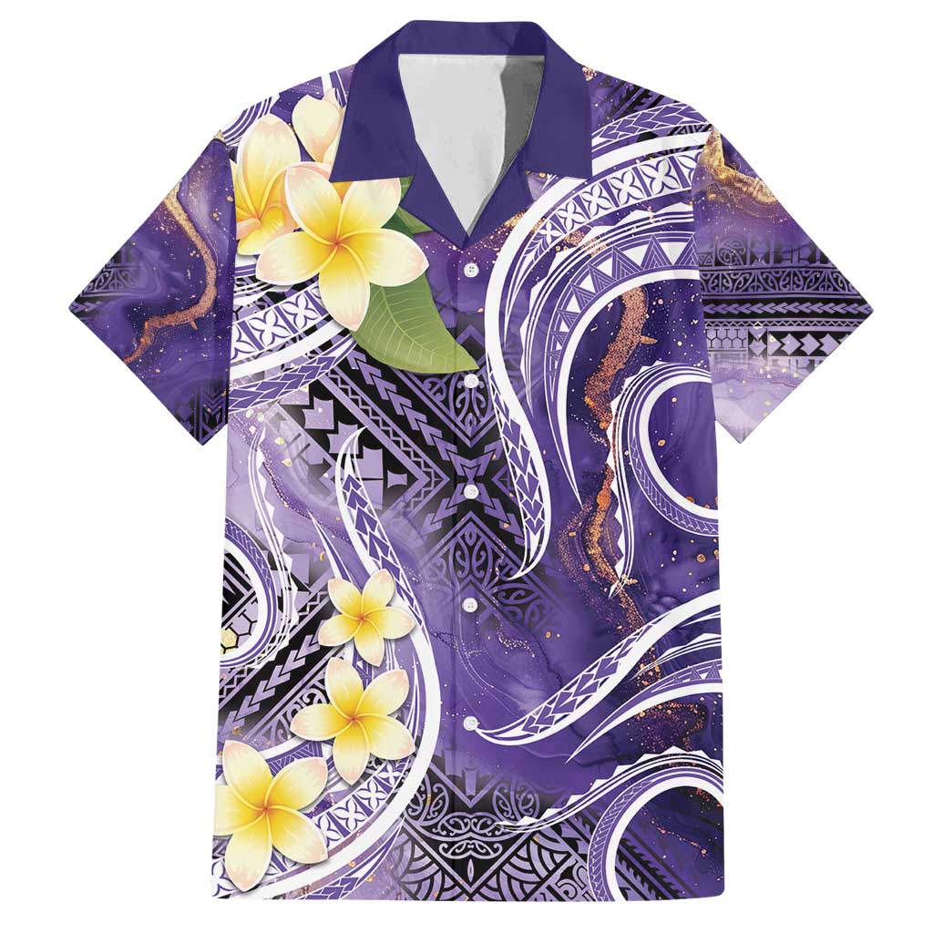 Polynesian Tribal Tattoo Family Matching Puletasi and Hawaiian Shirt Plumeria Purple Marble Pattern