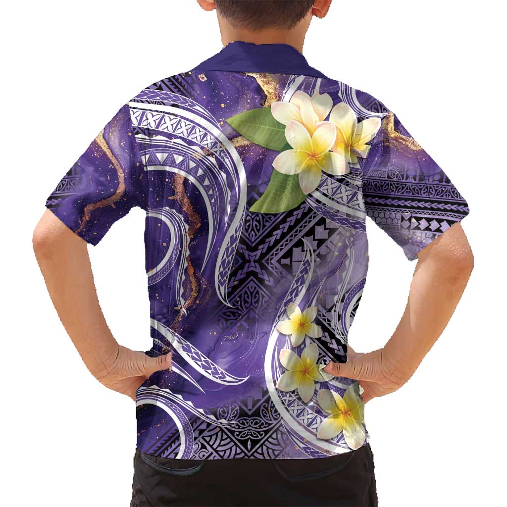 Polynesian Tribal Tattoo Family Matching Summer Maxi Dress and Hawaiian Shirt Plumeria Purple Marble Pattern