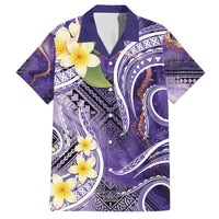 Polynesian Tribal Tattoo Family Matching Summer Maxi Dress and Hawaiian Shirt Plumeria Purple Marble Pattern