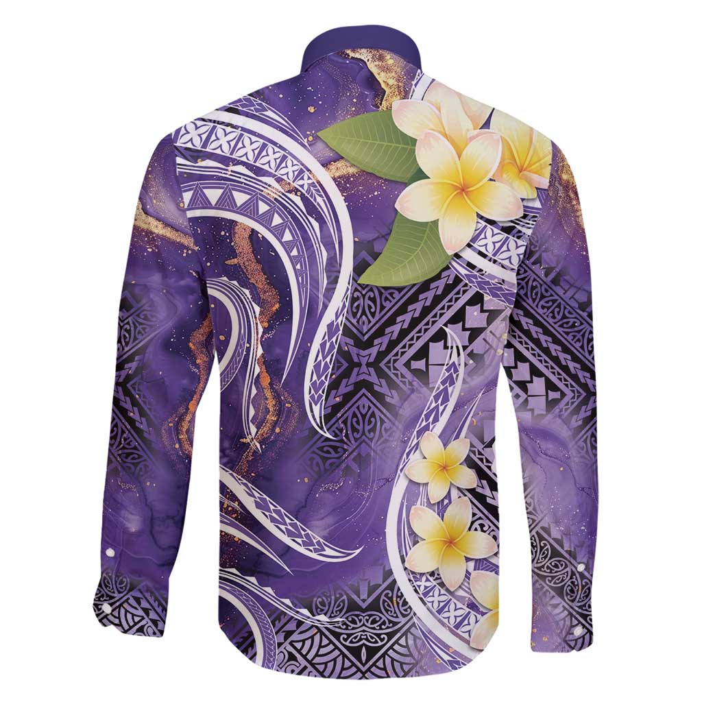 Polynesian Tribal Tattoo Family Matching Summer Maxi Dress and Hawaiian Shirt Plumeria Purple Marble Pattern
